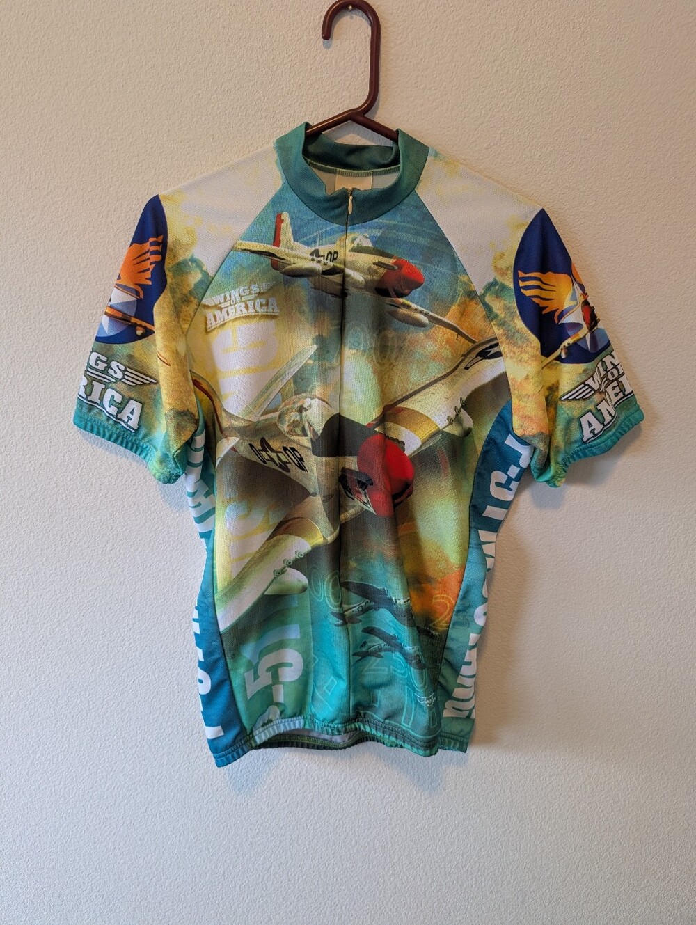 Vintage Men's Teal Wings Of America Cycling Jersey SZ LG